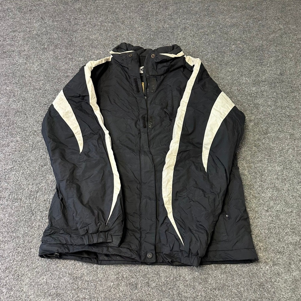 Columbia Jacket Womens Size L Black White Floral Embroidered Fleece Lined Coat